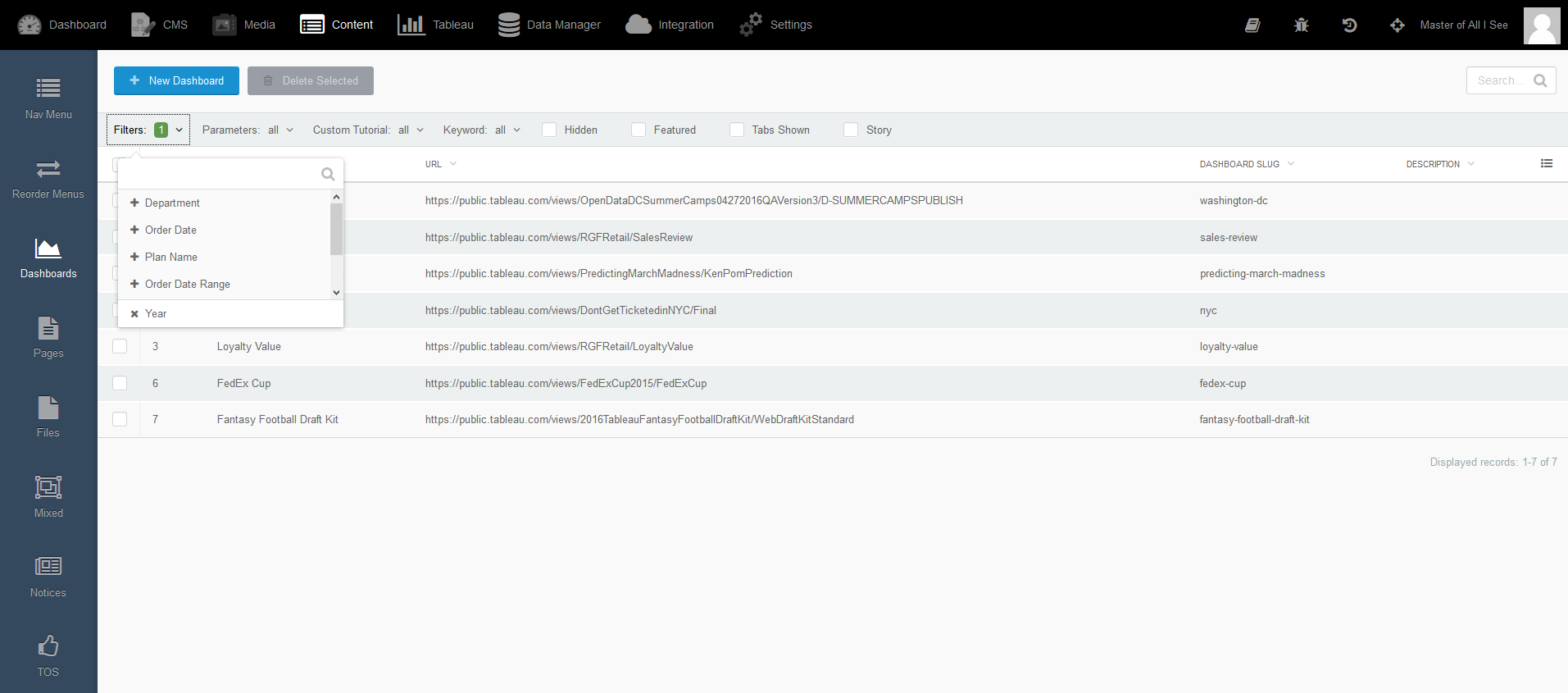 Portals for Tableau: Dashboard List Filters