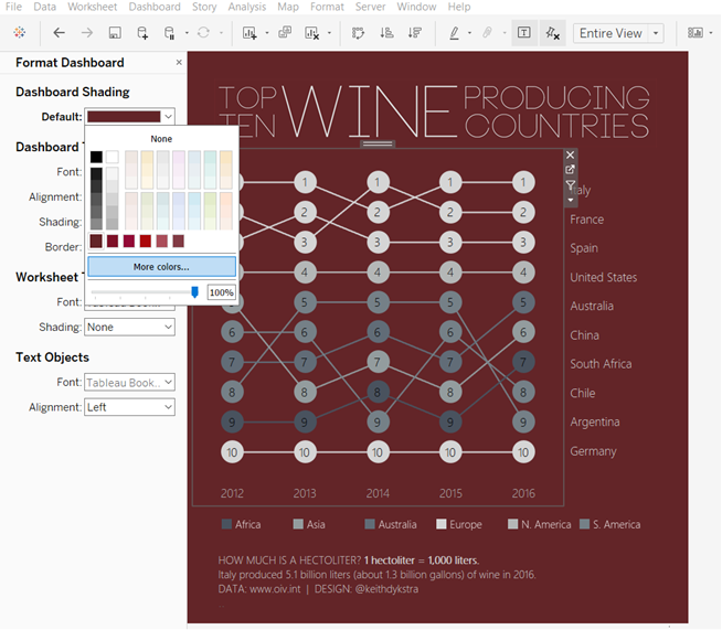 Tableau - Format Dashboard - More Colors... - Shading