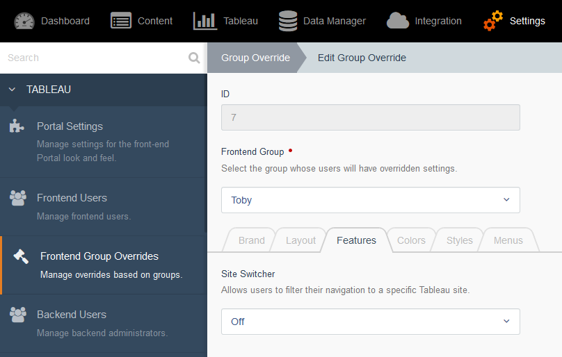 Portals for Tableau Frontend Group Overrides
