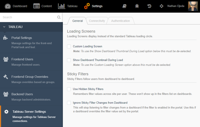 Portals for Tableau - Tableau Server Settings