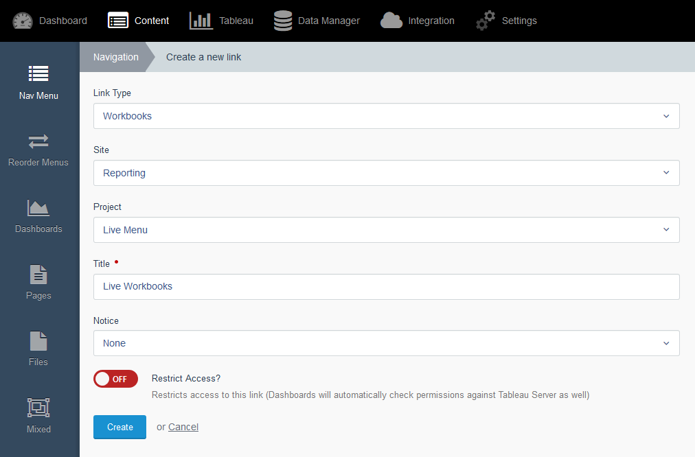 Portals for Tableau Creating Nav