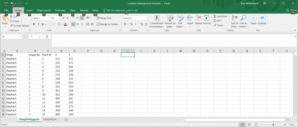 Point Data in Excel