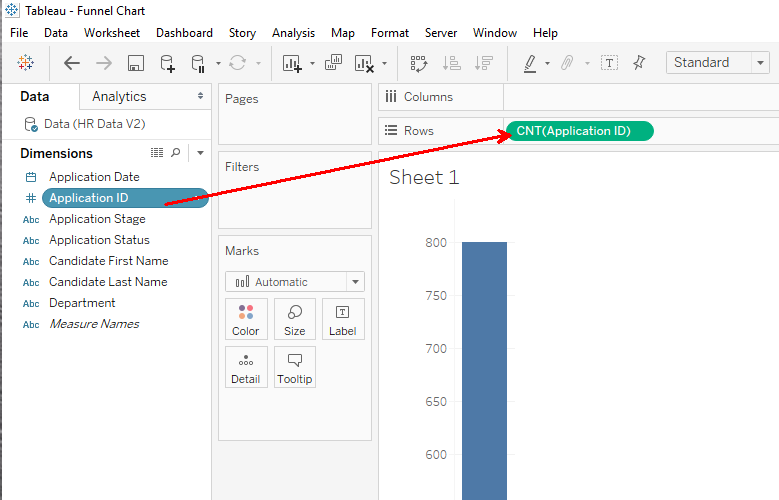 Tableau Funnel Charts: Count to Rows