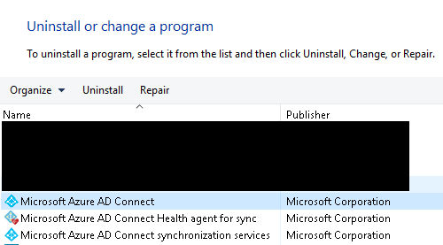 Uninstall Microsoft Azure AD Connect