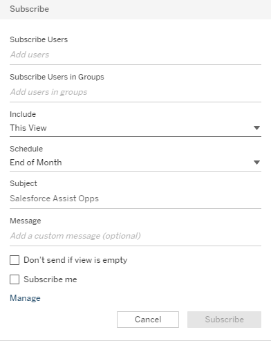 Subscribe Options in Tableau Server