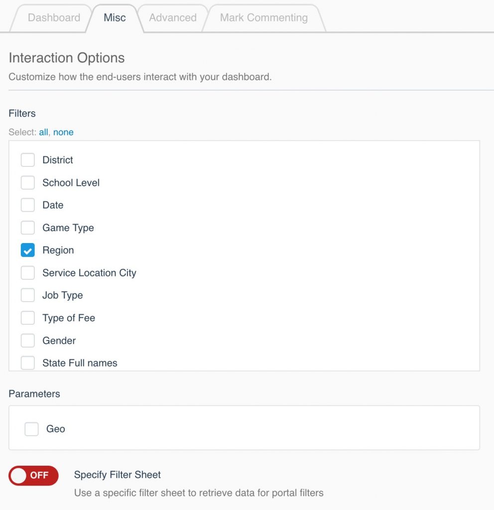 Portals for Tableau: Misc Interaction Options