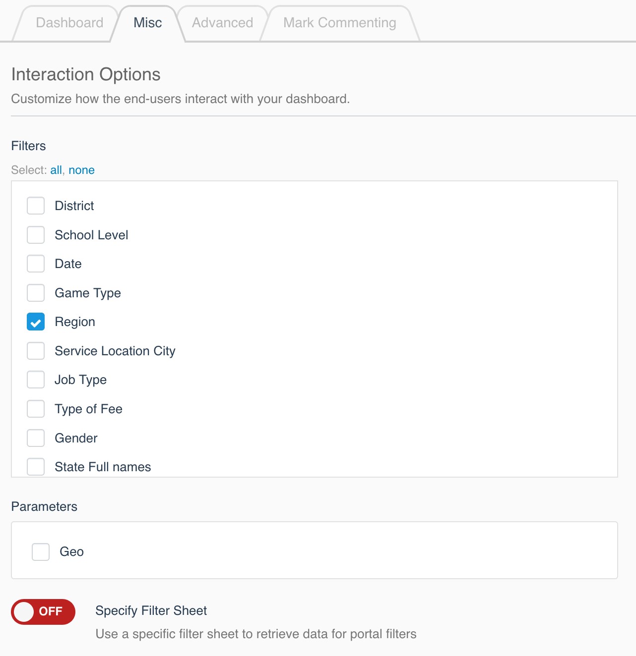 Portals for Tableau: Misc Interaction Options