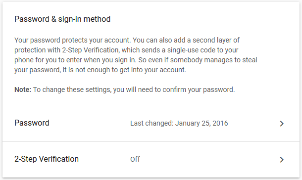 Gmail Password Settings