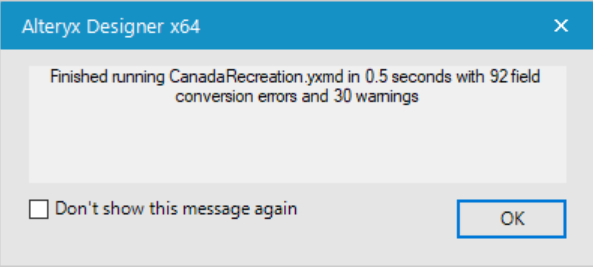 Alteryx Designer Error Message