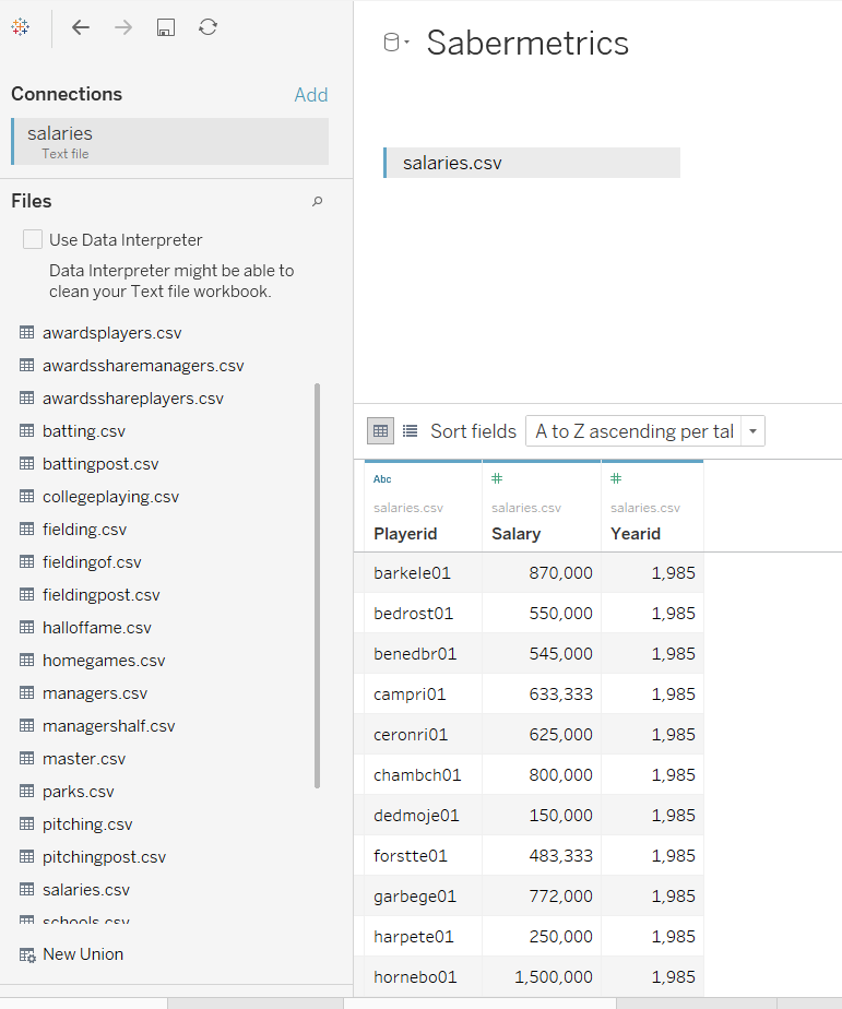 Lahman's Dataset in Tableau