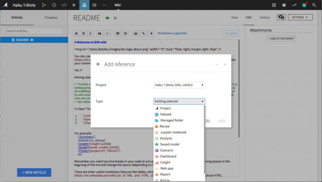 Dataiku 5.0: Project Wikis