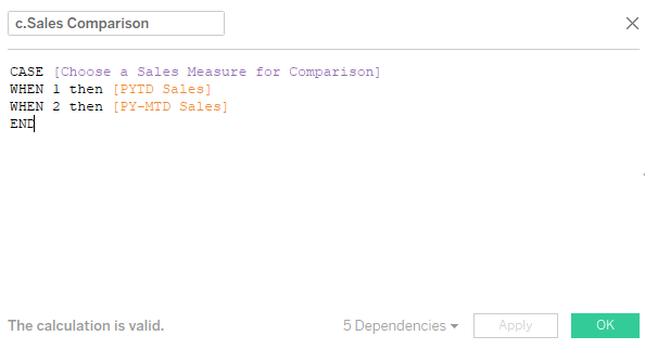 Sales Comparison Calculated Field