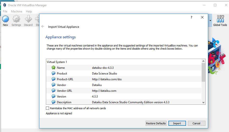download VirtualBox to operate Dataiku on Windows
