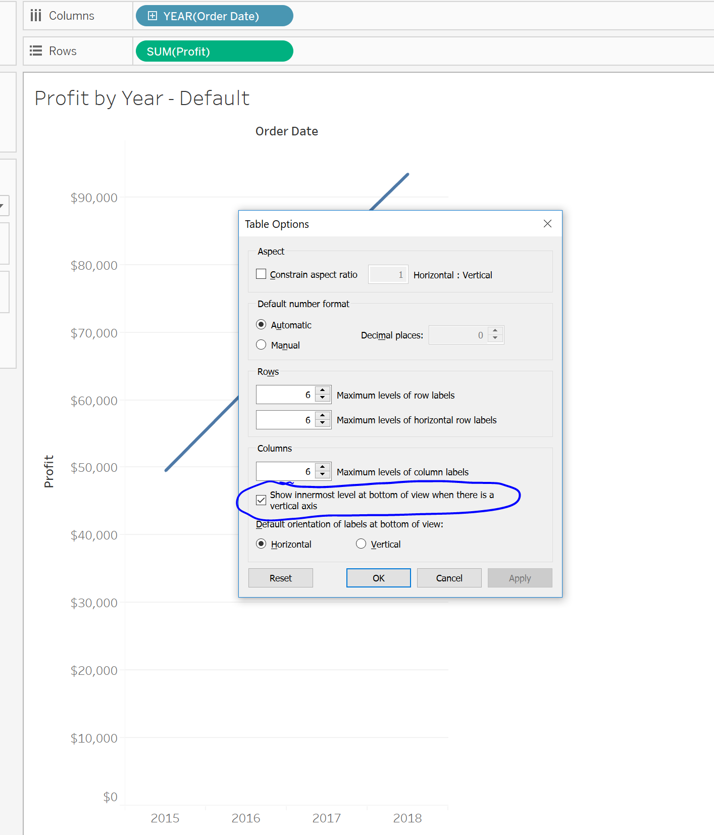 moving headers to the top of view in Tableau