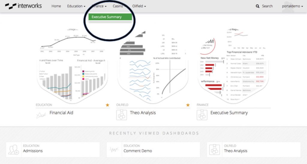 Portals for Tableau menu for navigation