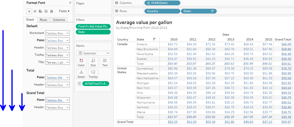 format pane in Tableau