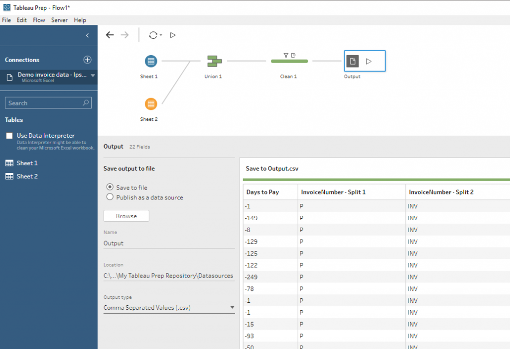 creating a flow and output in Tableau Prep