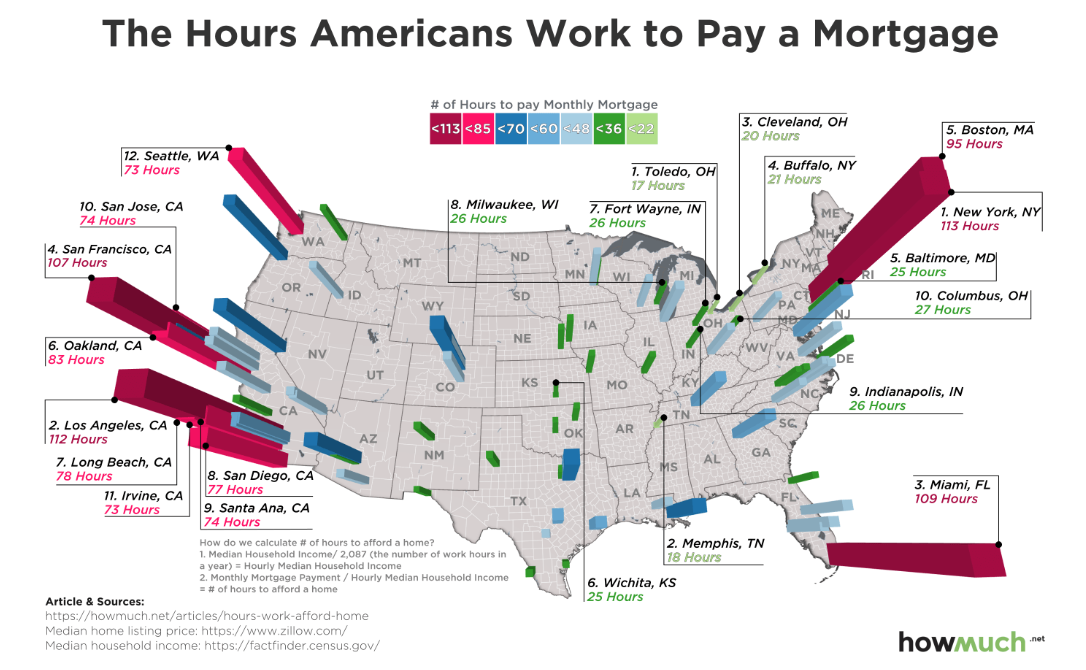 map of hours worked to pay a mortgage