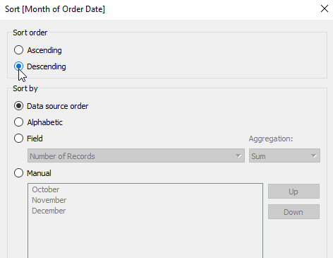 sorting months in Tableau in reverse