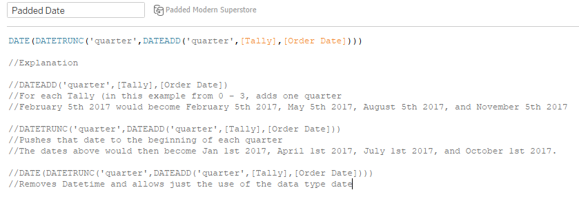 padded date when making cross joins in Tableau