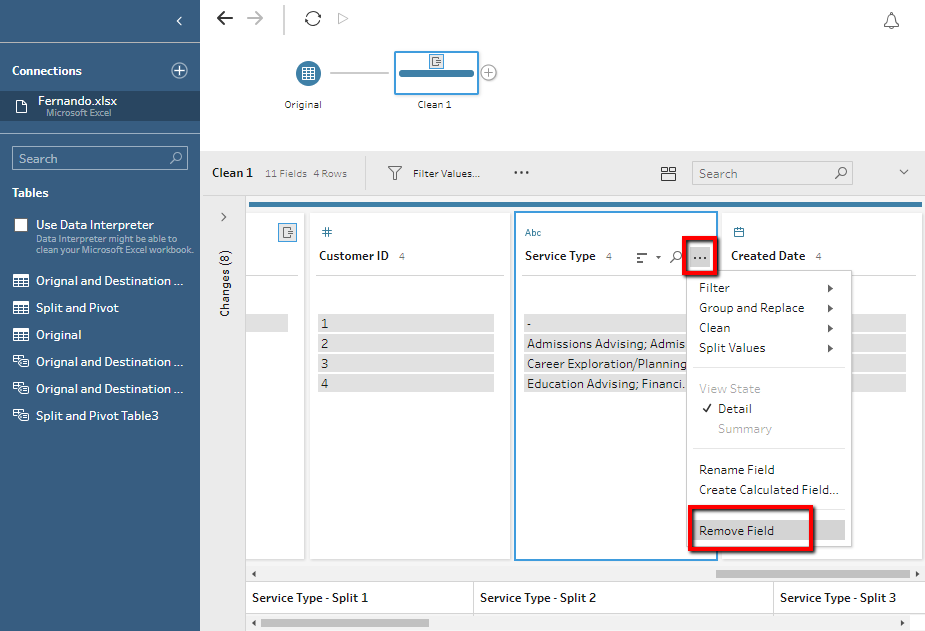 remove unnecessary fields in Tableau Prep