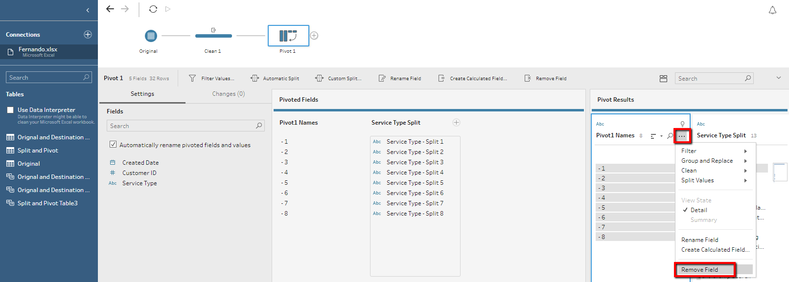 removing Pivot Names field in Tableau Prep 