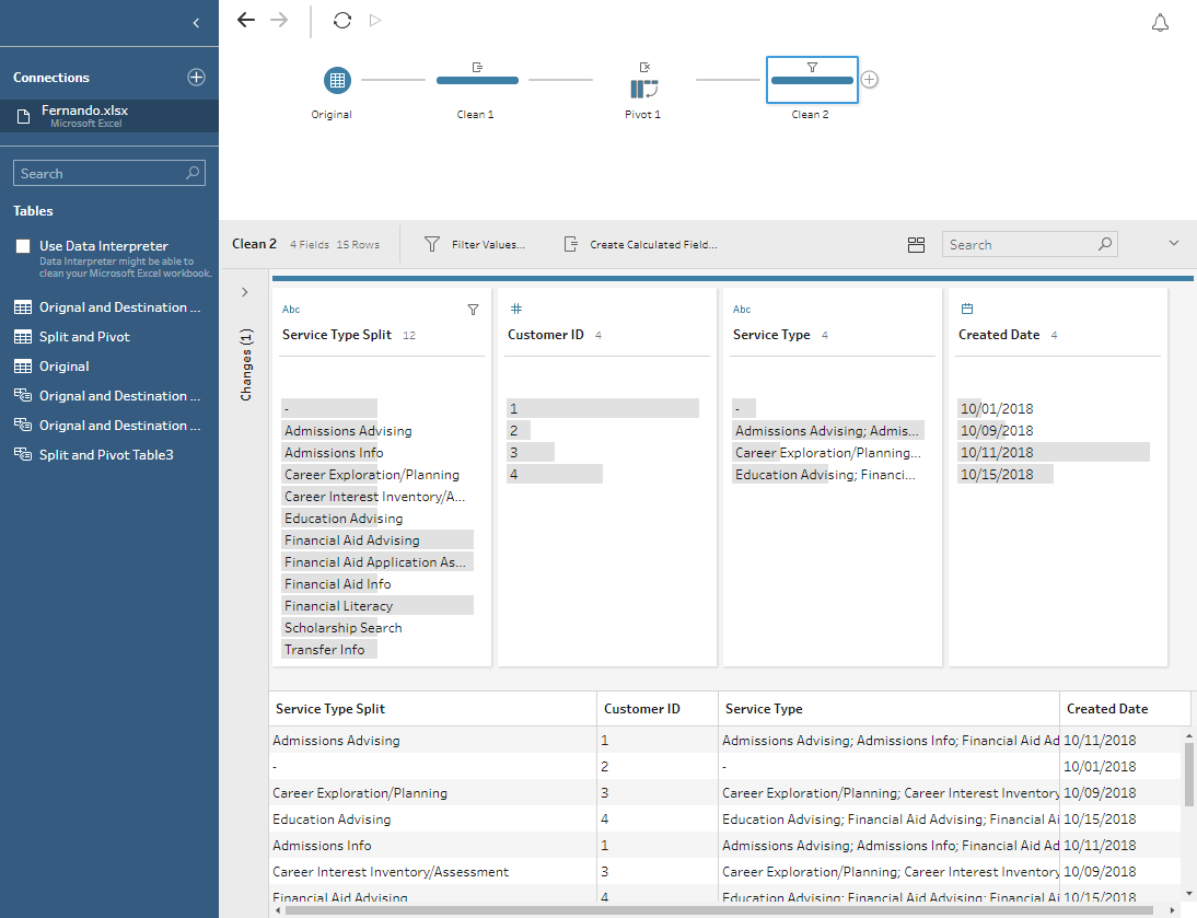 preview results in a Clean step in Tableau Prep