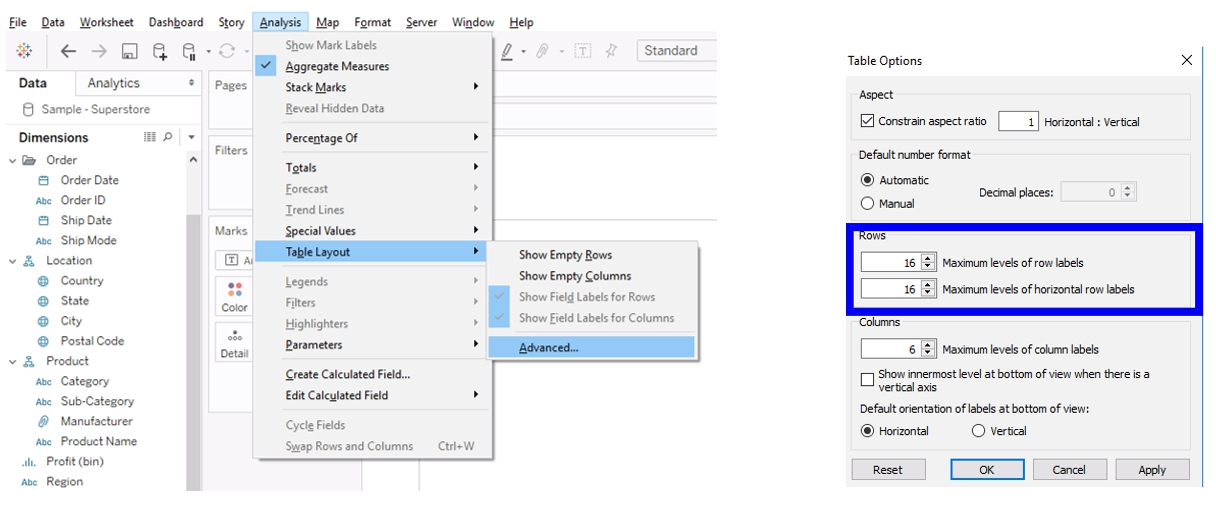 advanced table layout in Tableau