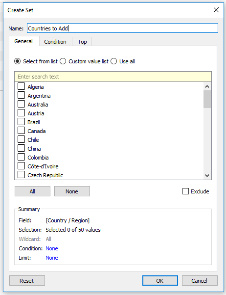 creating a set in Tableau