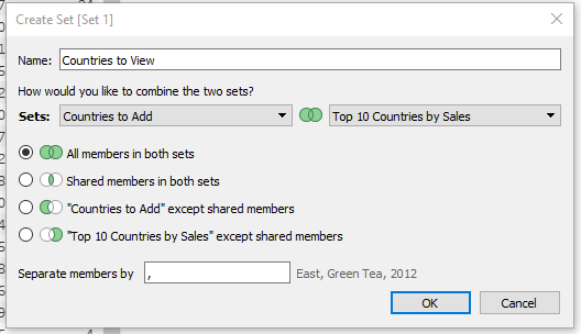 create a combined set in Tableau