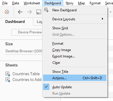 creating a set action in Tableau