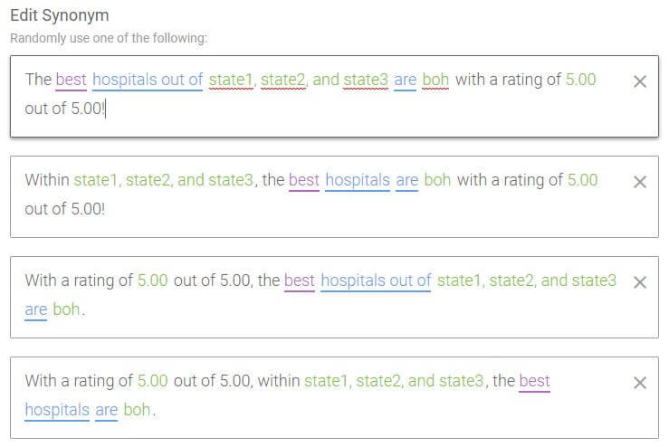 Synonyms and natural language generation in Wordsmith