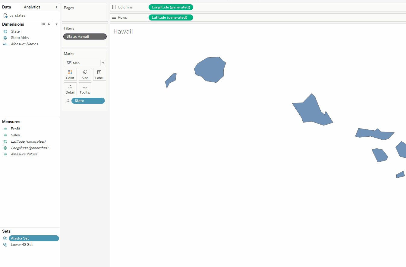 geographic data and set actions in Tableau