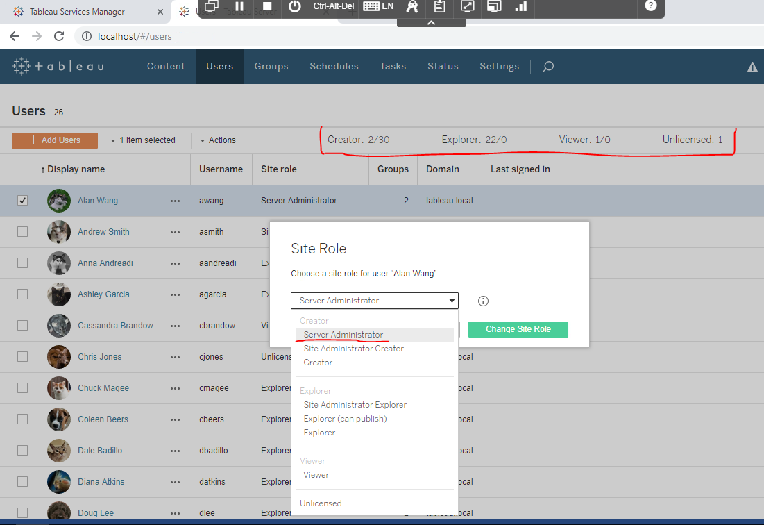 site role changes in Tableau Server upgrade