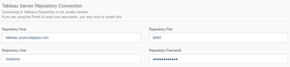 Portals Tableau Server Repository Connection