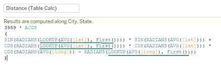 calculated field for distance in Tableau