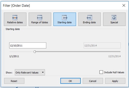 filtering with a date slider in Tableau