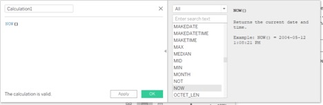 NOW function in Tableau