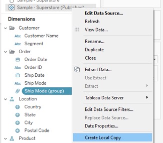 create a local copy in Tableau