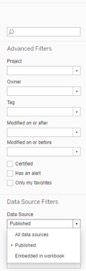 toggle filters menu in Tableau Server