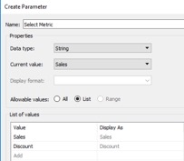 create a metric parameter in Tableau