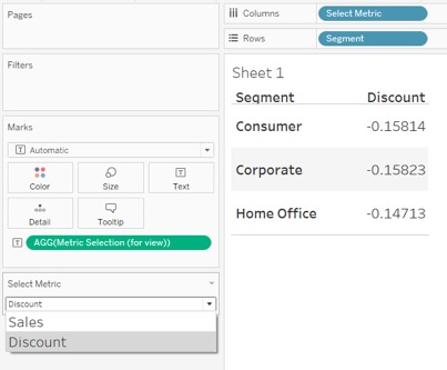 select metric for Tableau report