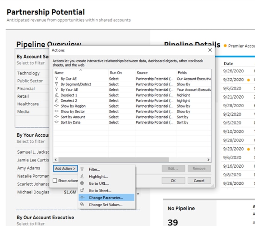 Simplified Parameter Actions In Tableau Interworks