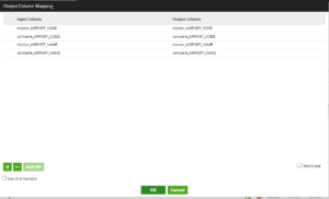 Table showing master and compare columns in "output columns mapping" section of the "detect changes" tool