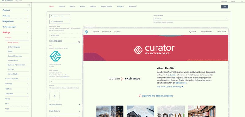 A gif showing navigation customization in Curator