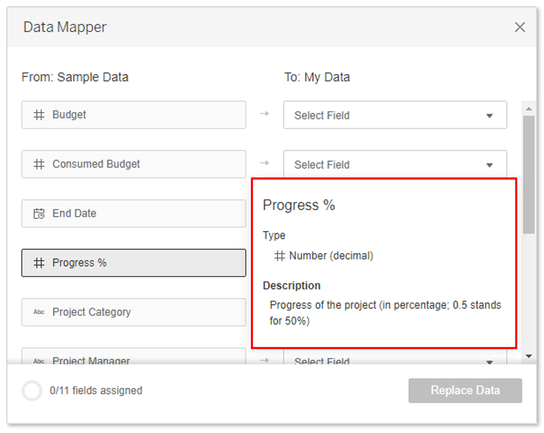 Data Mapper with Progress Percentage