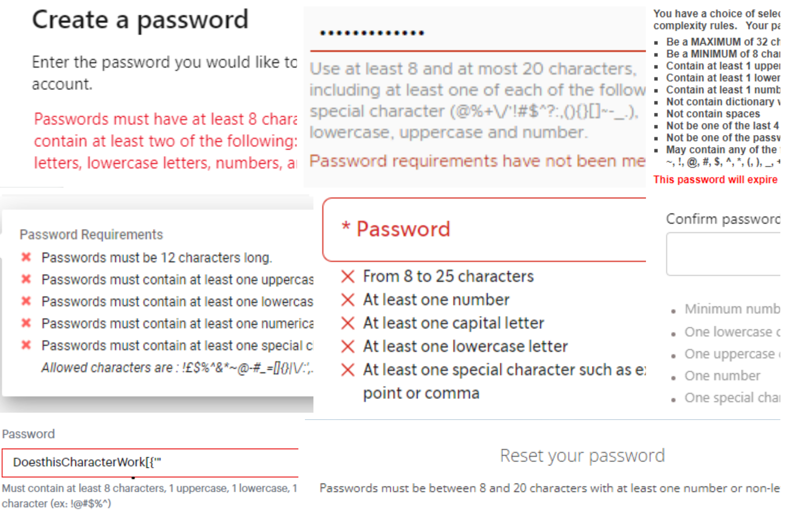 Collage of Create a Password requirements