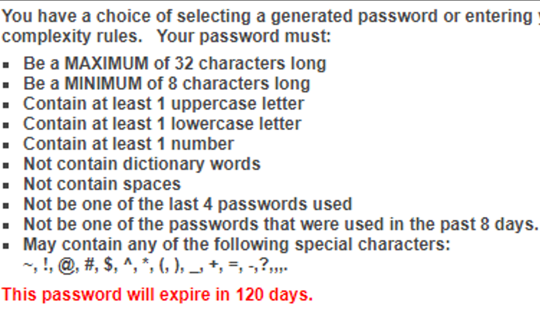 OSU password requirements
