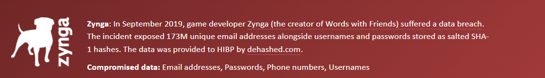 Showing the Zygna explanation of their data breach