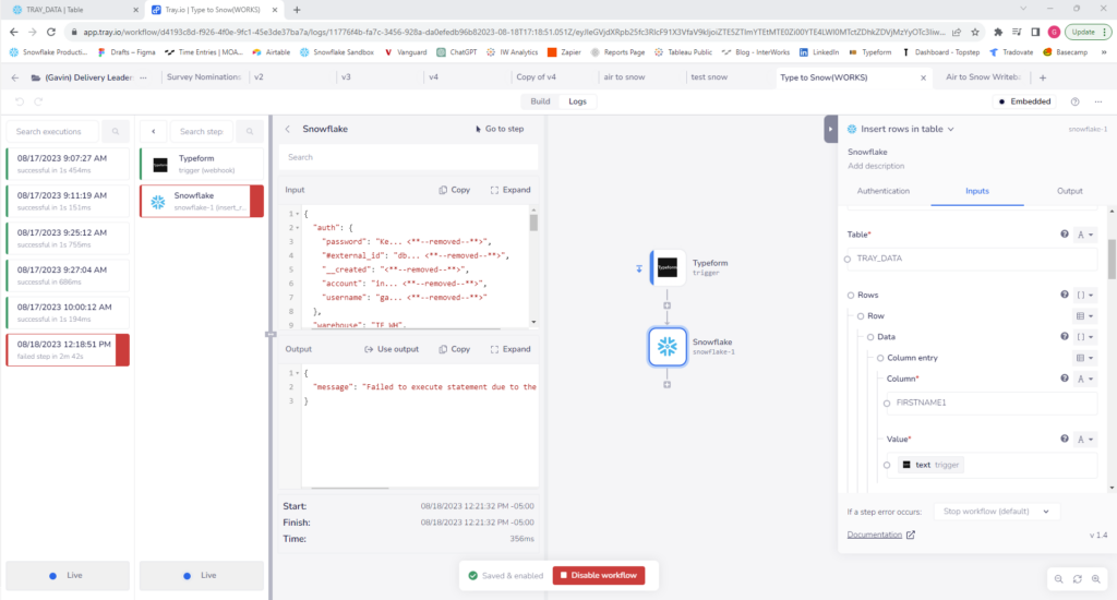 Tray Snowflake Connector: SQL Compilation Error – "ninvalid identifier ...